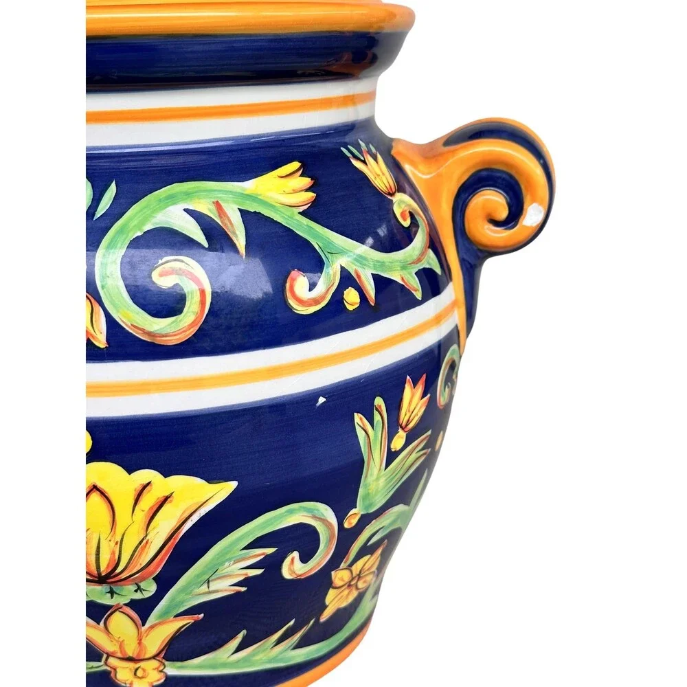 Vintage Tabletops Unlimited Mezzana Ceramic Lidded Jar Urn Floral Tuscan Large